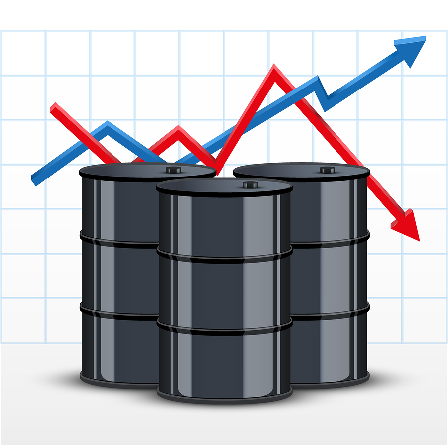 Oil barrels on the price chart background